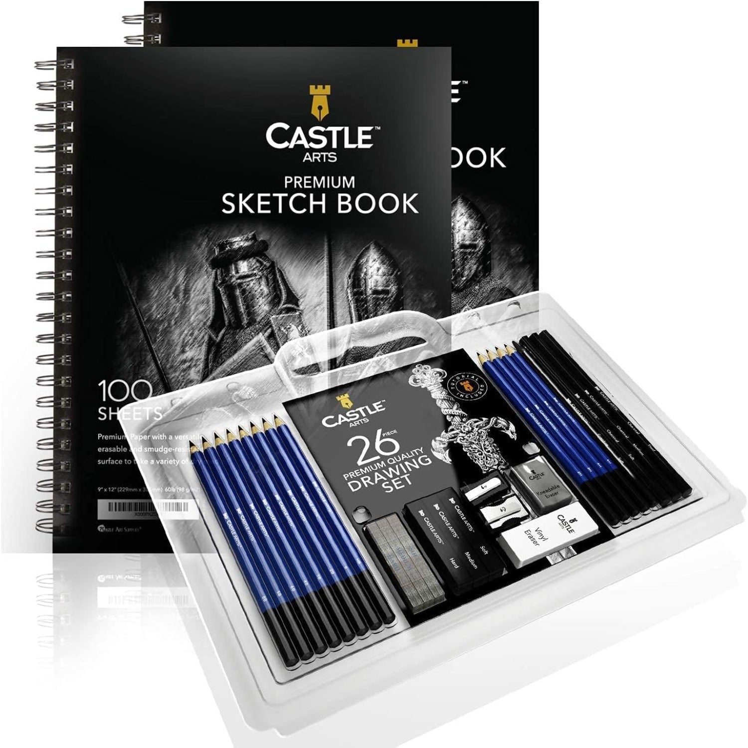 26 Piece Drawing Set & 2 Sketchbooks Bundle