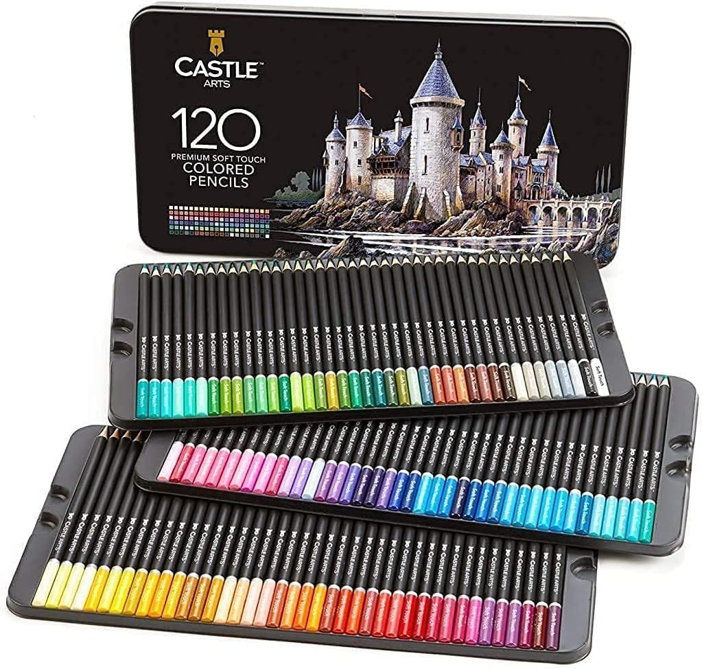 120 Piece Coloured Pencil Tin Set & 2 Sketchbooks Artist Bundle