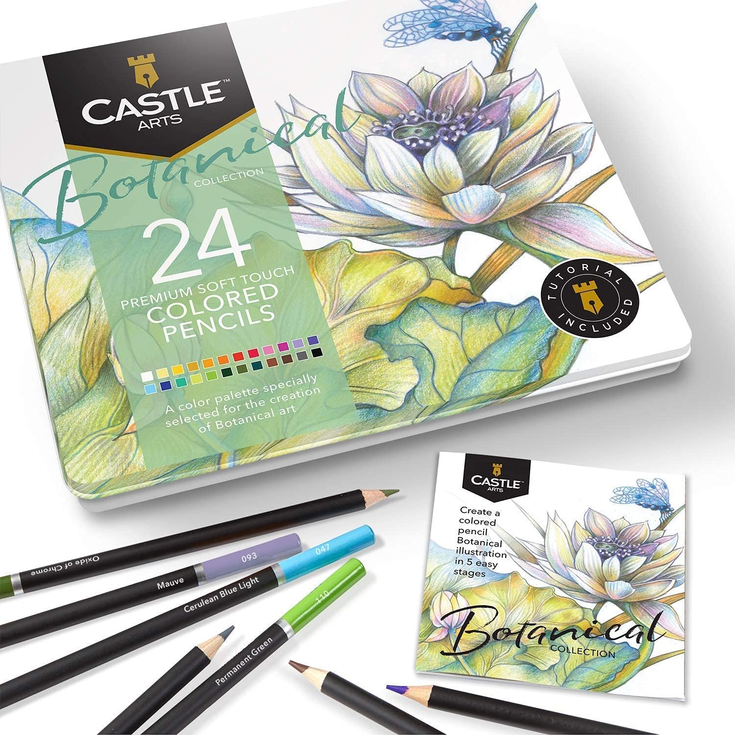 24 Piece Botanical Coloured Pencils Set & 2 Sketchbooks Artist Bundle